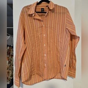 Hugo Boss Men's Vibrant Orange Striped Shirt